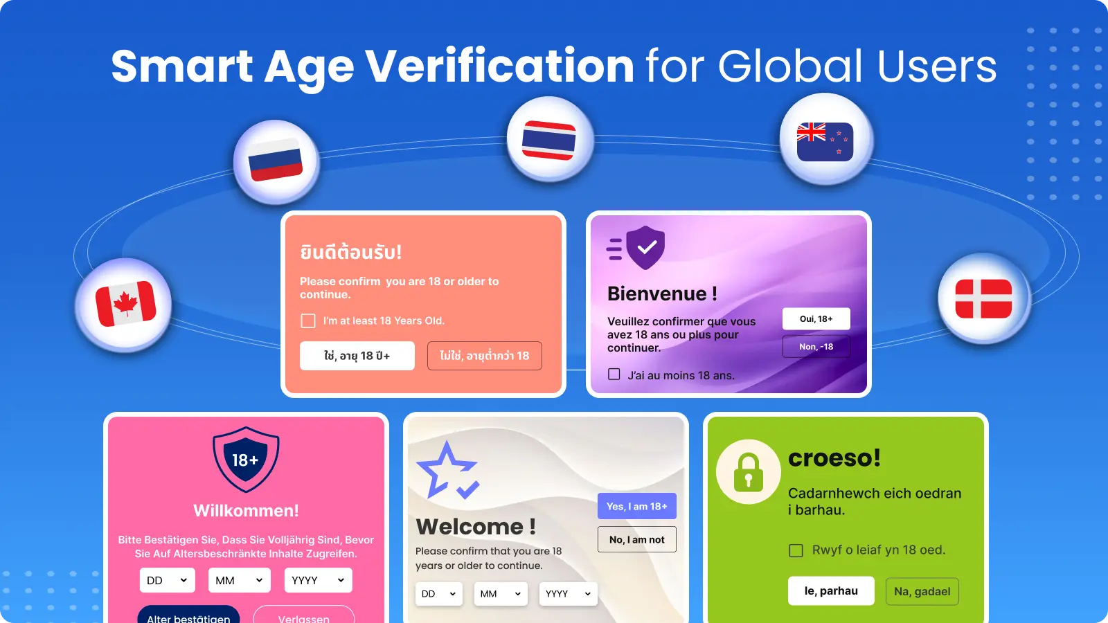Multi-language popups: Show the right language and age limit in each country.
