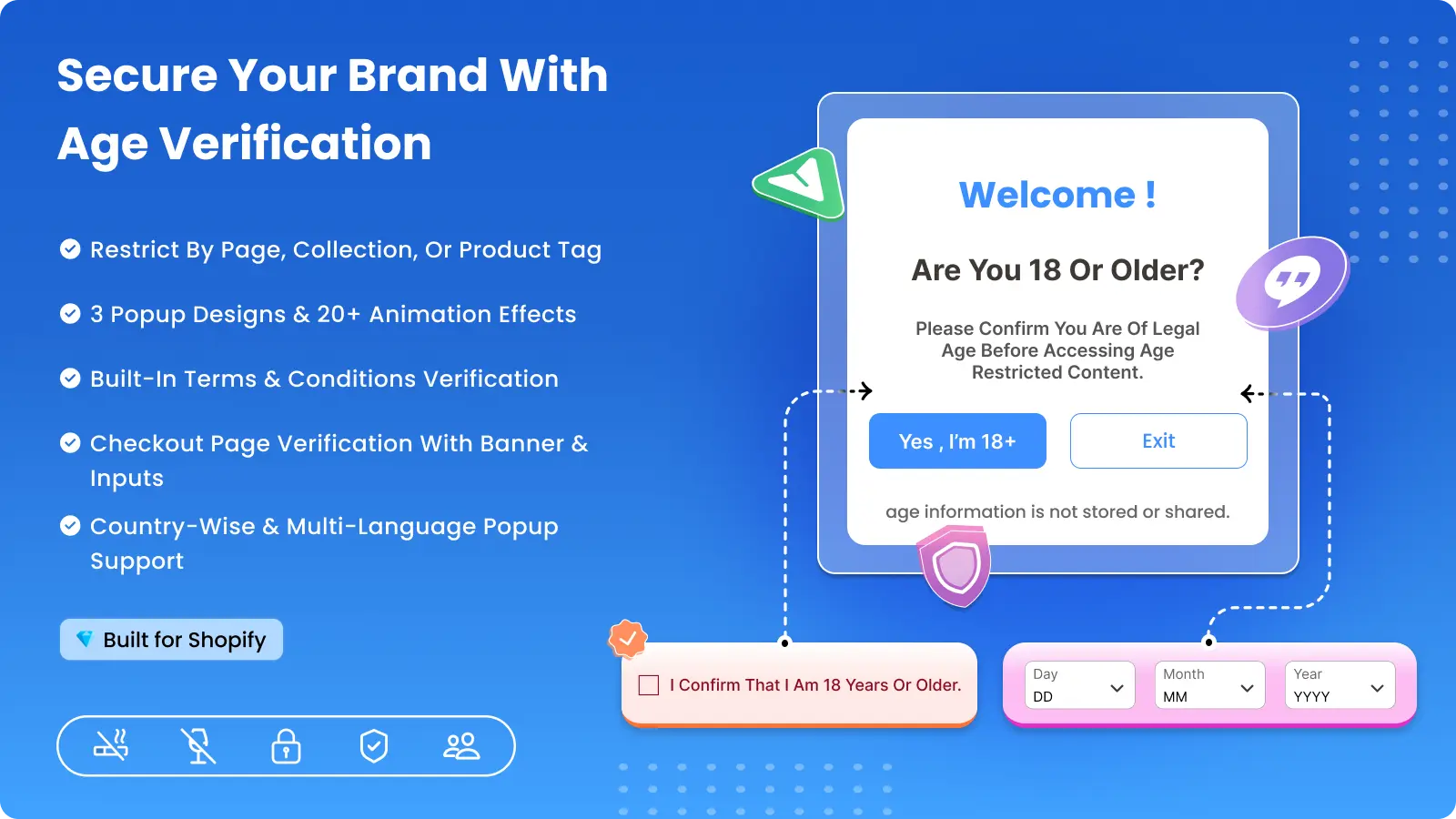 Age verification popup asking “Are you 18 or older?” over a Shopify store