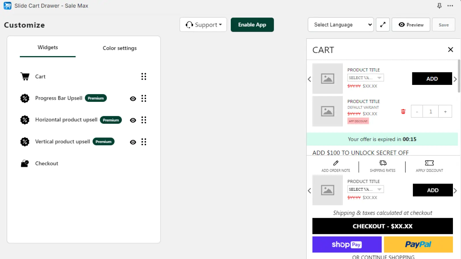 Customize without code: Turn widgets on and off and match your colors in the editor.